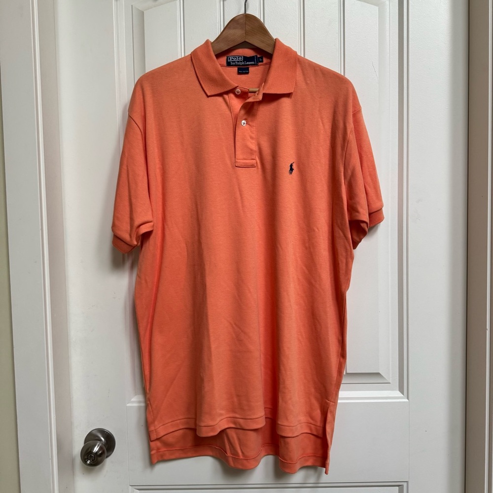 VTG Ralph Lauren Polo 90’s Fit Pastel Orange Cotton Polo Shirt. Size L
